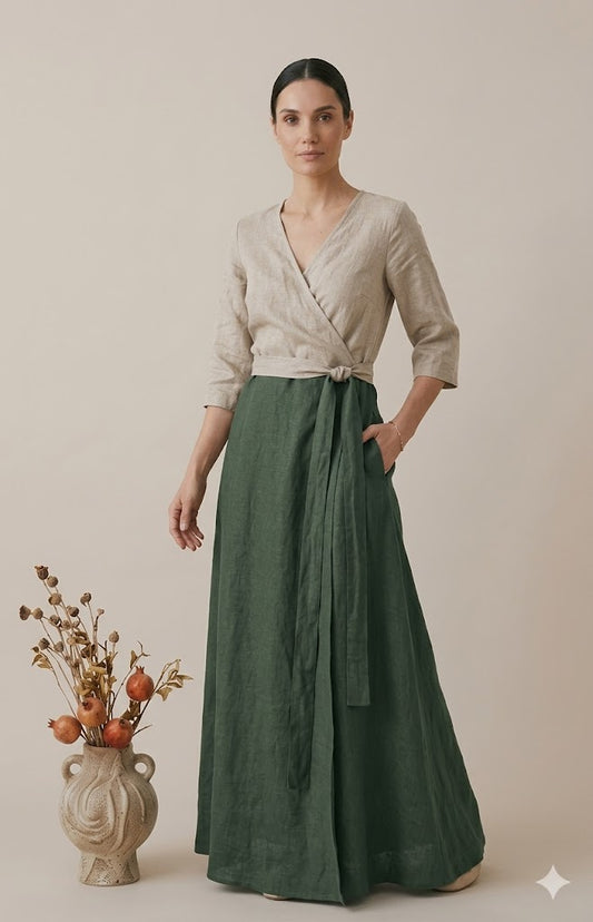 Linen Wrap Top & Maxi Skirt Co-ord Set