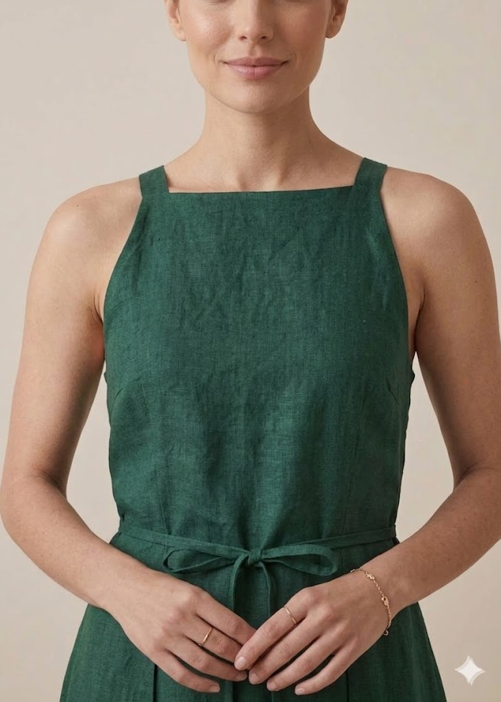 Forest Green Linen Tiered Maxi Dress