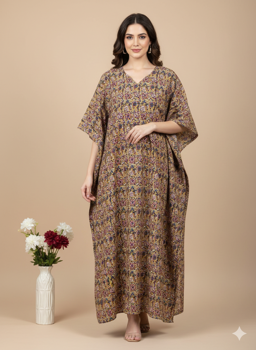 Pikaru Fashion Women's Cotton Tiger Print Kaftan - Striped Bohemian Beachwear - Luxury Resort Loungewear Collection