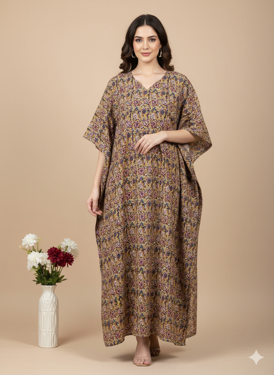 Pikaru Fashion Women's Cotton Tiger Print Kaftan - Striped Bohemian Beachwear - Luxury Resort Loungewear Collection