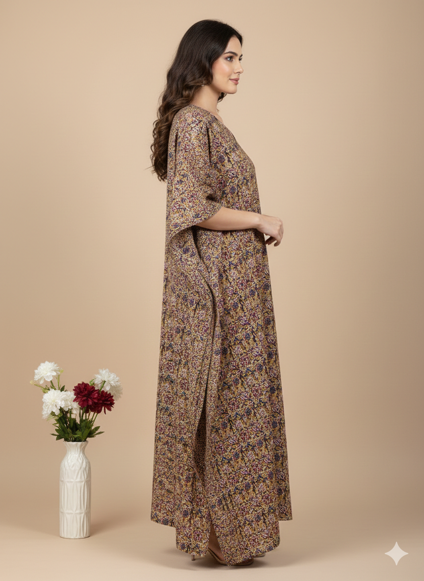 Pikaru Fashion Women's Cotton Tiger Print Kaftan - Striped Bohemian Beachwear - Luxury Resort Loungewear Collection