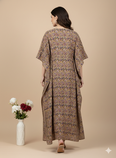 Pikaru Fashion Women's Cotton Tiger Print Kaftan - Striped Bohemian Beachwear - Luxury Resort Loungewear Collection