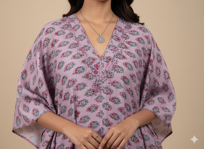 Pikaru Fashion Women's Purple Cotton Tiger Print Kaftan - Striped Bohemian Beachwear - Luxury Resort Loungewear Collection