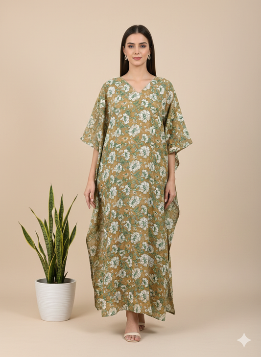 Pikaru Fashion Women's Cotton Tiger Print Kaftan - Striped Boho Beachwear Maxi Dress - Luxury Resort Wear & Summer Cover-Up