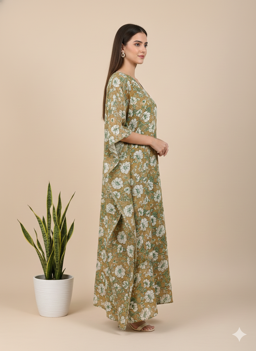 Pikaru Fashion Women's Cotton Tiger Print Kaftan - Striped Boho Beachwear Maxi Dress - Luxury Resort Wear & Summer Cover-Up