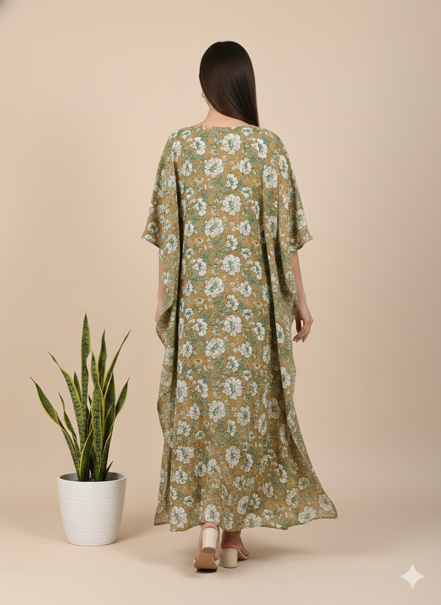 Pikaru Fashion Women's Cotton Tiger Print Kaftan - Striped Boho Beachwear Maxi Dress - Luxury Resort Wear & Summer Cover-Up