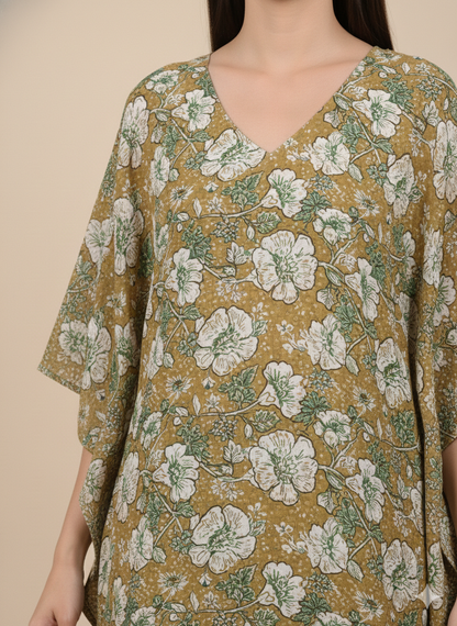 Pikaru Fashion Women's Cotton Tiger Print Kaftan - Striped Boho Beachwear Maxi Dress - Luxury Resort Wear & Summer Cover-Up