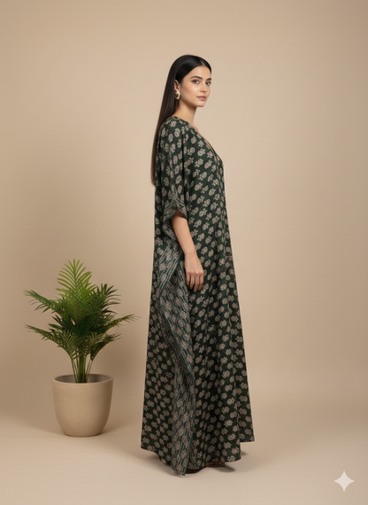 Pikaru Fashion Women's Cotton Tiger Print Kaftan - Striped Bohemian Beachwear & Resort Dress - Luxury Oversized Summer Cover-Up