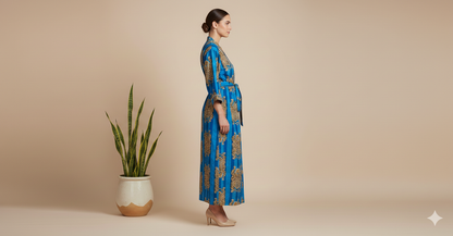 Pikaru Fashion Women's Cotton Kimono Robe & Maxi Kaftan - Hand-Printed Tiger & Stripe Collection - Luxury Loungewear & Resort Wear