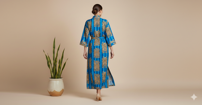 Pikaru Fashion Women's Cotton Kimono Robe & Maxi Kaftan - Hand-Printed Tiger & Stripe Collection - Luxury Loungewear & Resort Wear