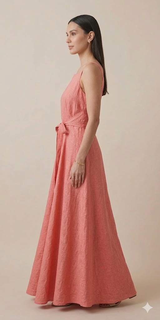 Peach Pink Linen Maxi Dress
