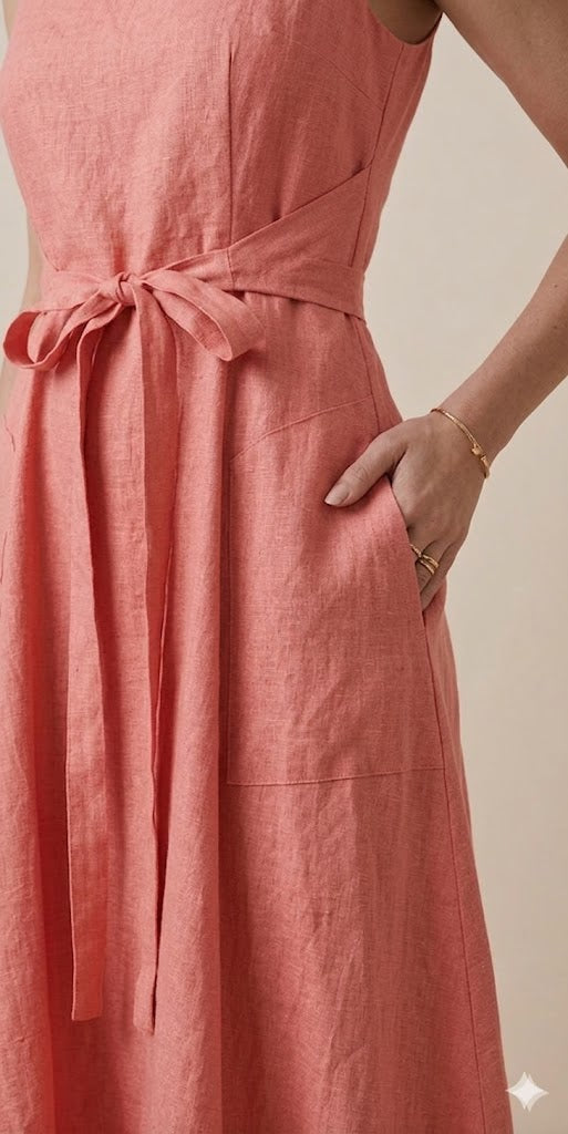 Peach Pink Linen Maxi Dress