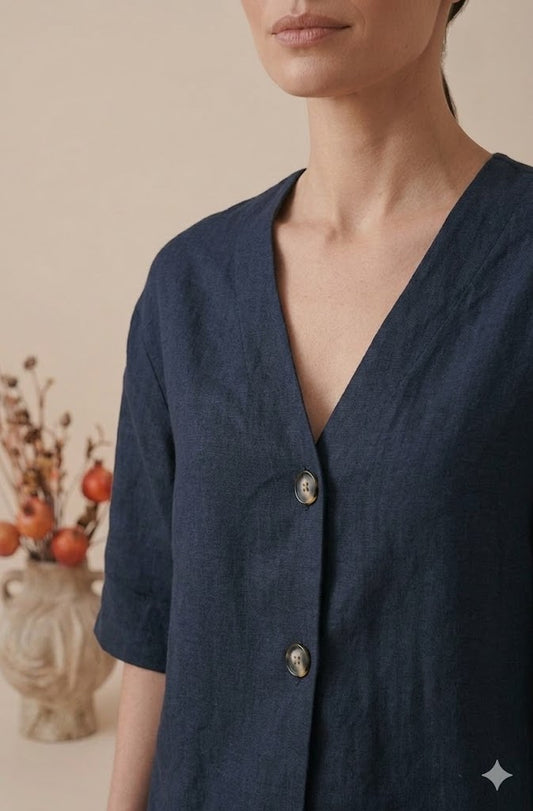Navy Blue Linen Co-ord Set for Women