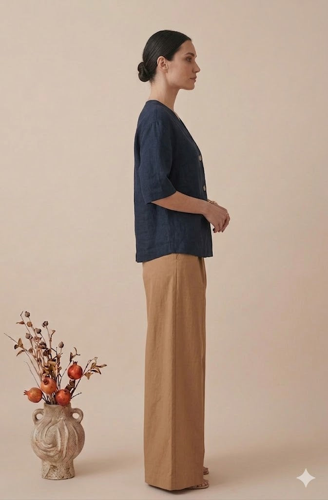 Navy Blue Linen Co-ord Set for Women