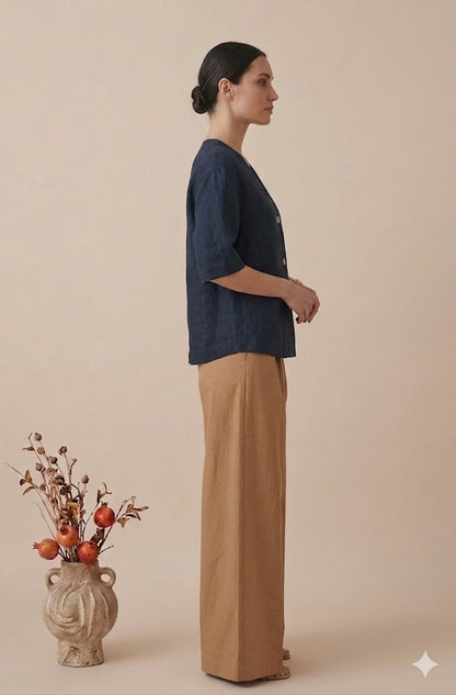 Navy Blue Linen Co-ord Set for Women
