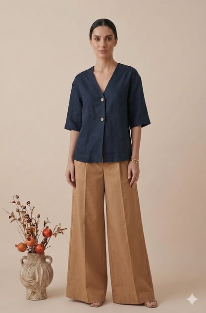 Navy Blue Linen Co-ord Set for Women