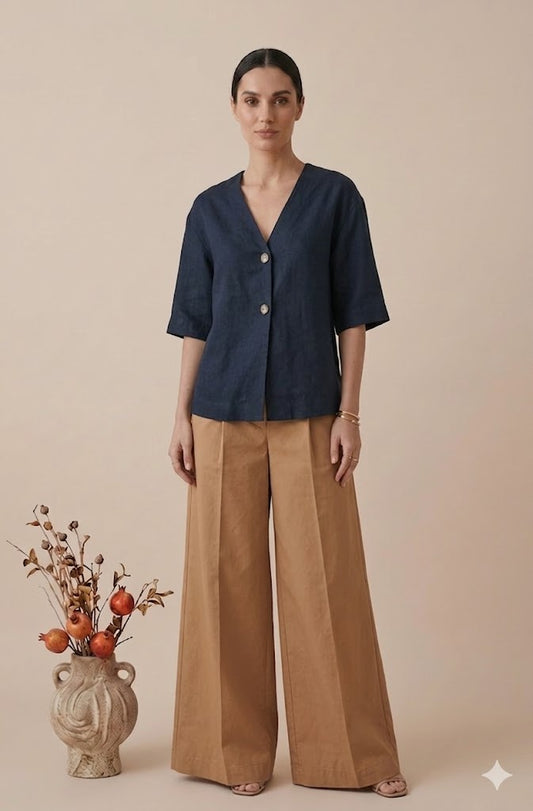 Navy Blue Linen Co-ord Set for Women
