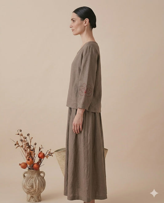 Olive Brown Linen Co-ord Set for Women