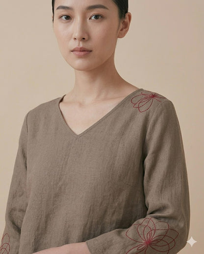 Olive Brown Linen Co-ord Set for Women