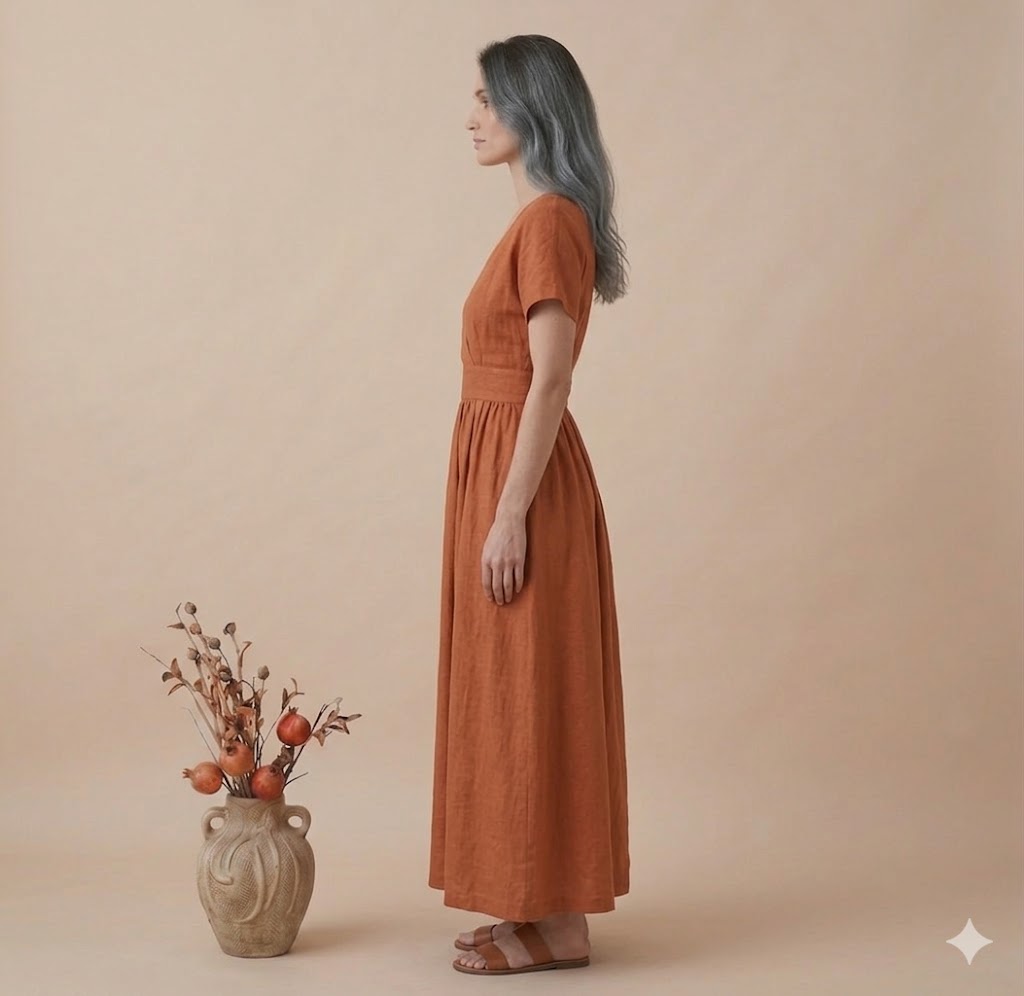 Rust Orange Linen Maxi Dress