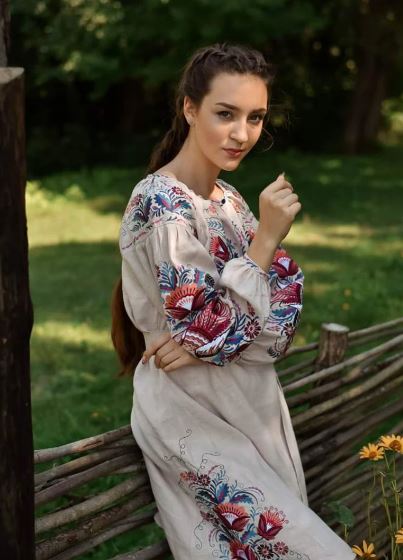 Beige Multicolor Floral Embroidered Cotton Puff Sleeve Boho Midi Dress – Folk Tie-Waist Summer Dress for Women