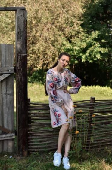 Beige Multicolor Floral Embroidered Cotton Puff Sleeve Boho Midi Dress – Folk Tie-Waist Summer Dress for Women