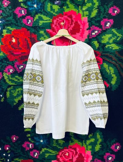 Hand-Embroidered Cotton Boho Blouse – White Traditional Folk Tunic Top with Intricate Sleeve & Neck Embroidery