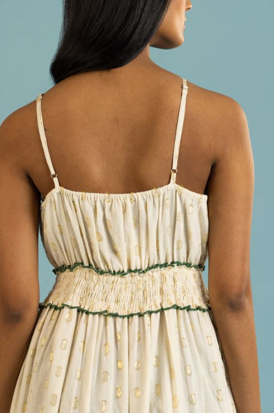 Ivory Embroidered Floral Boho Maxi Dress – Tassel Tie Cotton Vacation