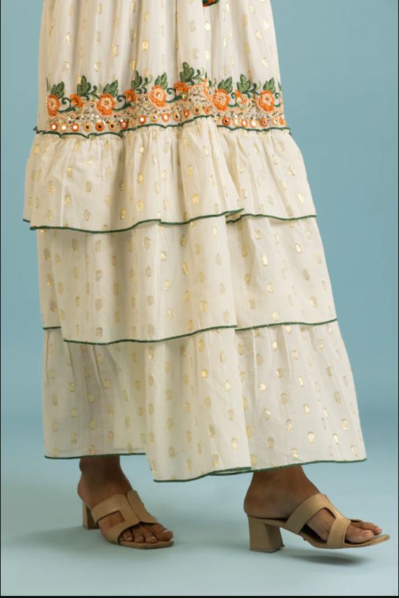 Ivory Embroidered Floral Boho Maxi Dress – Tassel Tie Cotton Vacation
