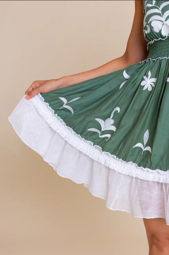 Green Floral Halter Neck Smocked Boho Cotton Mini Dress – Vacation Chic