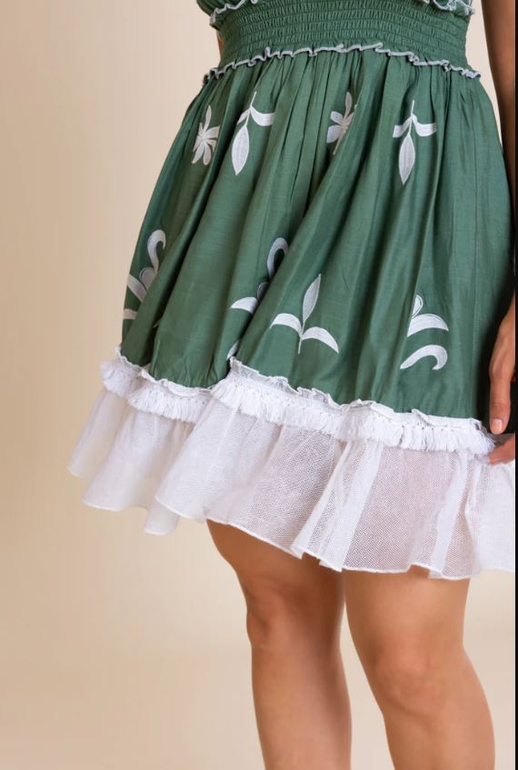 Green Floral Halter Neck Smocked Boho Cotton Mini Dress – Vacation Chic