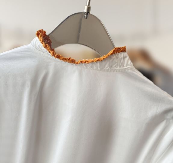 Hand-Embroidered White Floral Cotton Blouse Top – Golden Yellow Puff Sleeve Boho Top