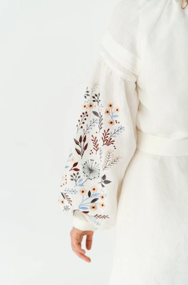 White Hand-Embroidered Floral Cotton Midi Dress for Women – Boho Puff Sleeve Folk Embroidery Dress