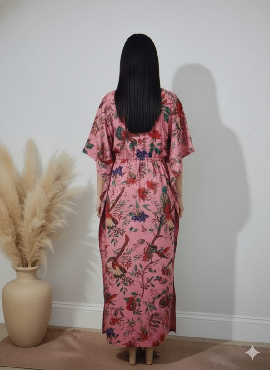 Women’s Cotton Floral Short Kaftan Dress | Relaxed Fit Summer Beach & Resort Wear (USA, AUS, Canada)