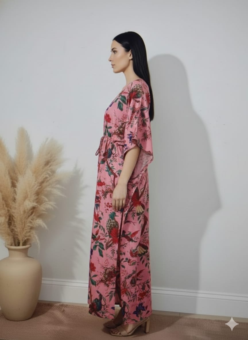 Women’s Cotton Floral Short Kaftan Dress | Relaxed Fit Summer Beach & Resort Wear (USA, AUS, Canada)
