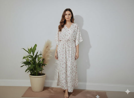 Women’s Floral Cotton Kimono Dress – Lightweight Summer Casual Kimono Dress with V-Neck & Relaxed Fit