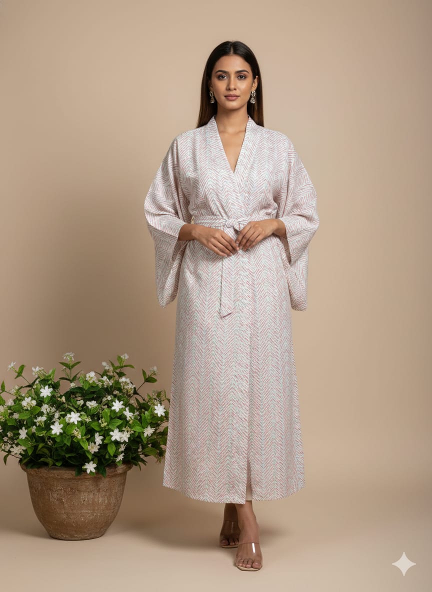 Women’s Cotton Wrap Kimono Dress – Elegant V-Neck Belted Casual Summer Dress