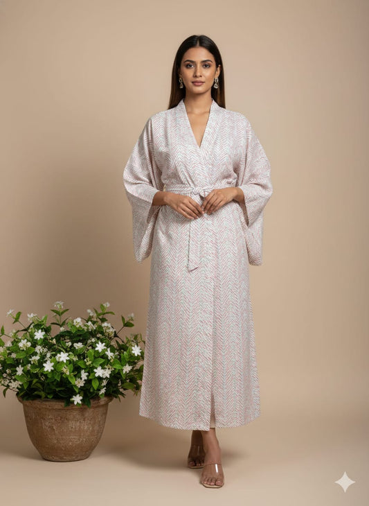 Women’s Cotton Wrap Kimono Dress – Elegant V-Neck Belted Casual Summer Dress with Relaxed Fit White