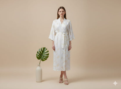 Women’s Cotton Wrap Kimono Dress – Minimalist V-Neck Belted Summer Casual Dress (Lightweight & Elegant)