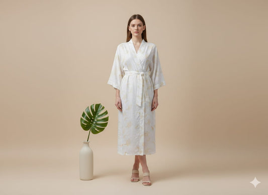 Women’s Cotton Wrap Kimono Dress – Minimalist V-Neck Belted Summer Casual Dress (Lightweight & Elegant)