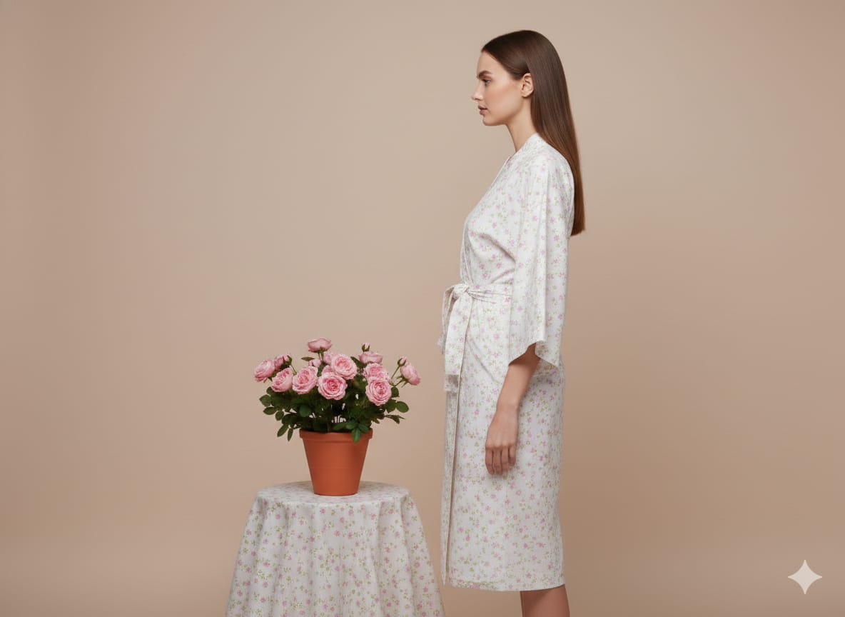 Pikaru White Ditsy Floral Kimono Robe for Women