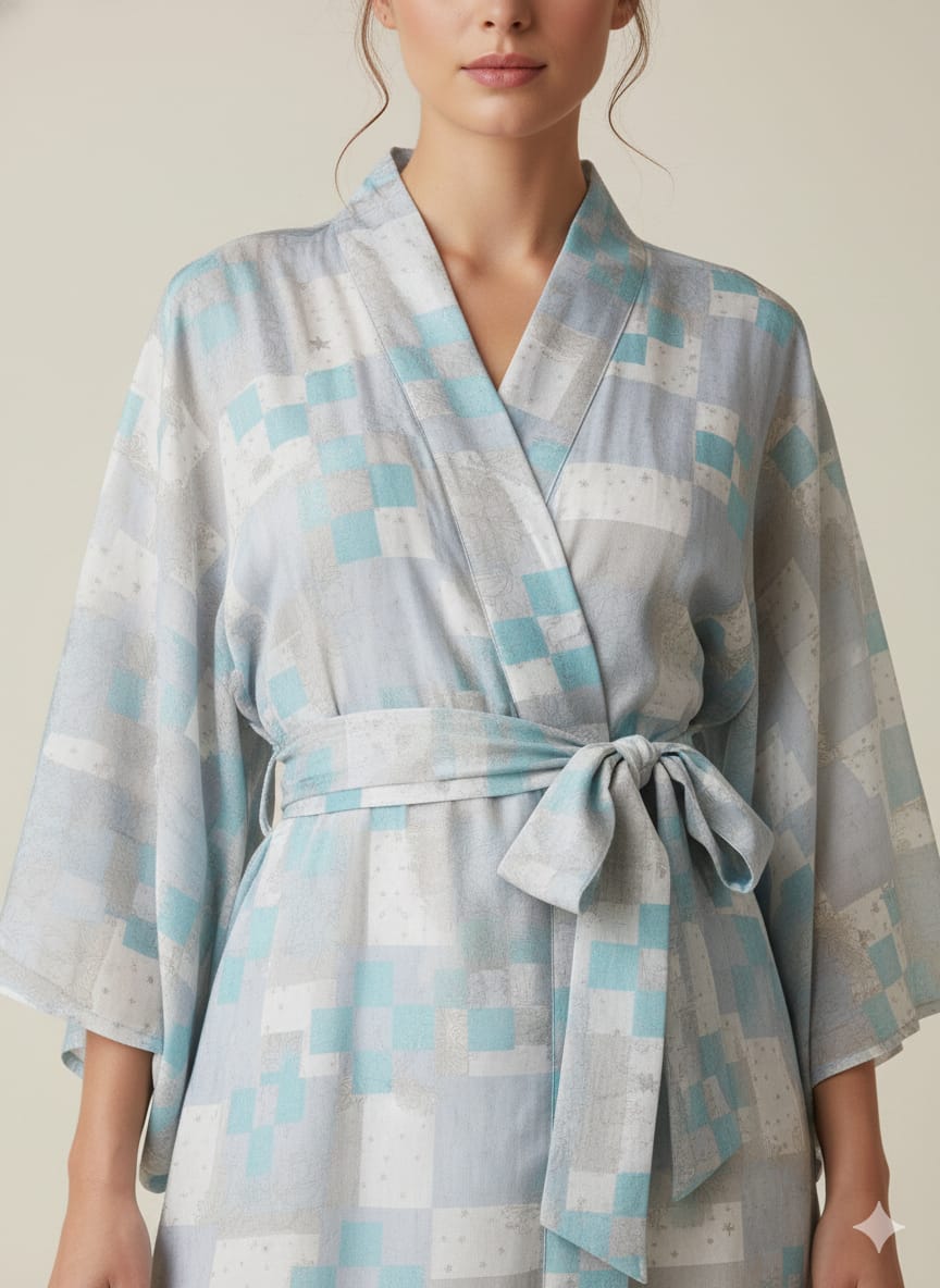 Sky Blue Cotton Kimono Kaftan Dress – Wrap Belted Maxi Lounge & Resort Wear for Women