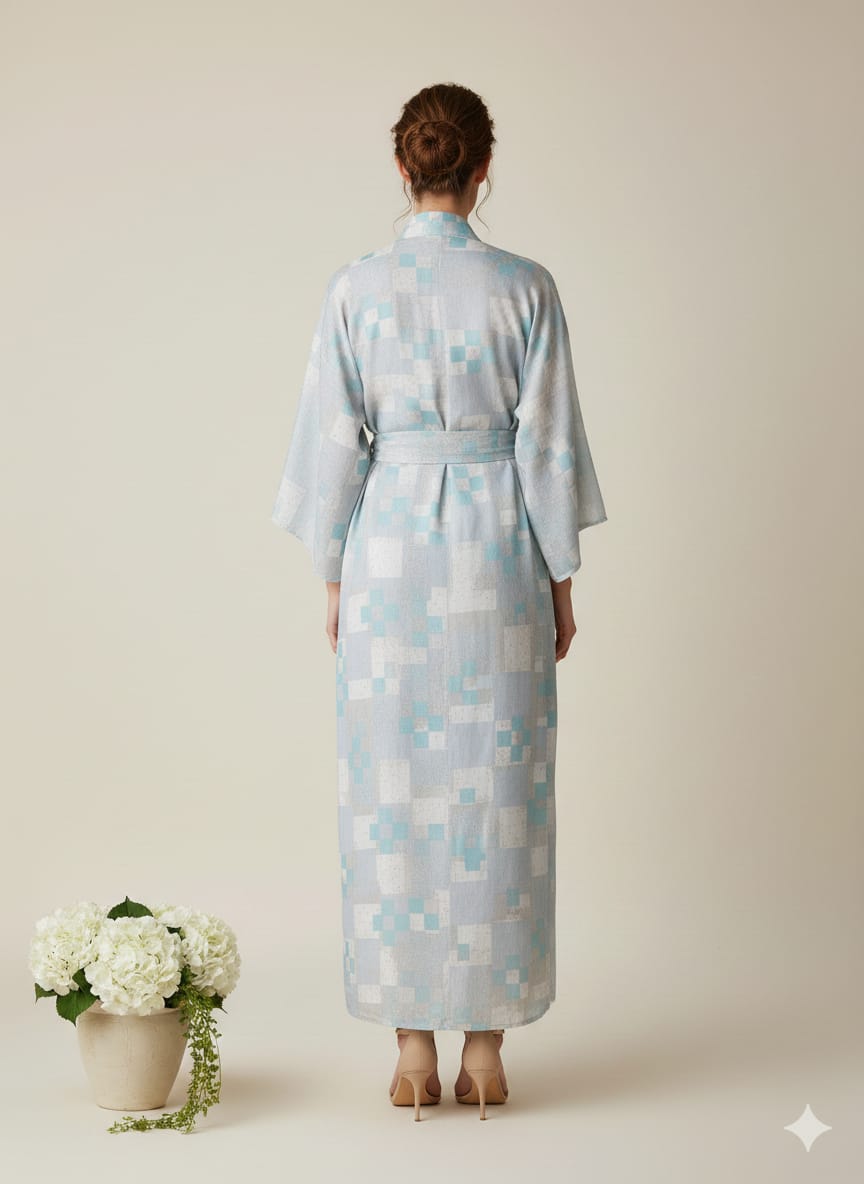Sky Blue Cotton Kimono Kaftan Dress – Wrap Belted Maxi Lounge & Resort Wear for Women