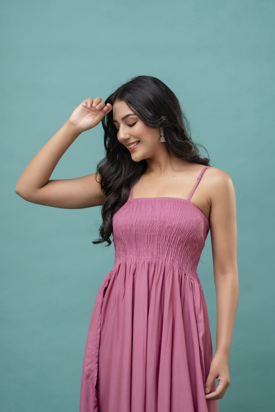 Women's Pink Cotton  Sleevlees Midi Dress