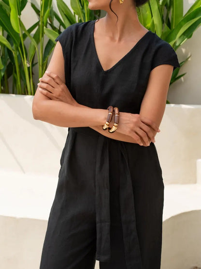 Women's Black Cotton Sleeveless Jumpsuit