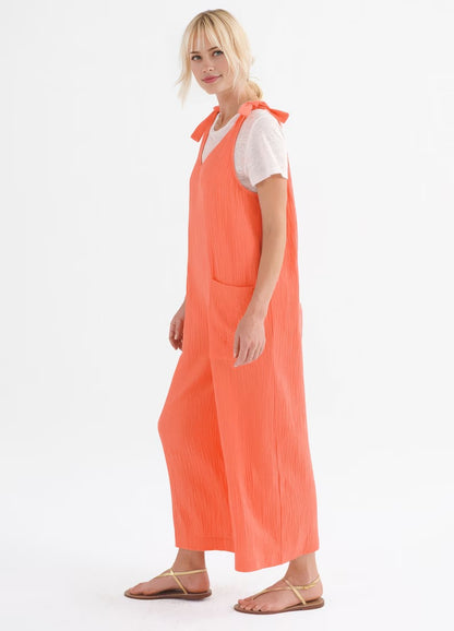 Women's Coral Orange Cotton Sleeveless Jumpsuit