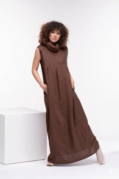 Women's Chocolate Brown Cotton Sleeveless Jumpsuit