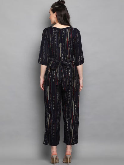 Women's Printed Cotton 3/4 Sleeve Wide Leg Jumpsuit | Relaxed Summer Palazzo Jumpsuit | Sizes XS to 4XL