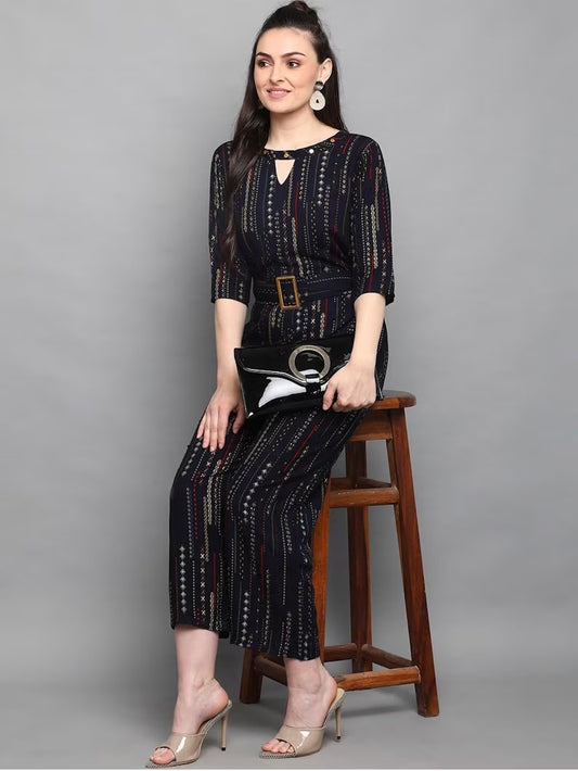 Women's Printed Cotton 3/4 Sleeve Wide Leg Jumpsuit | Relaxed Summer Palazzo Jumpsuit | Sizes XS to 4XL