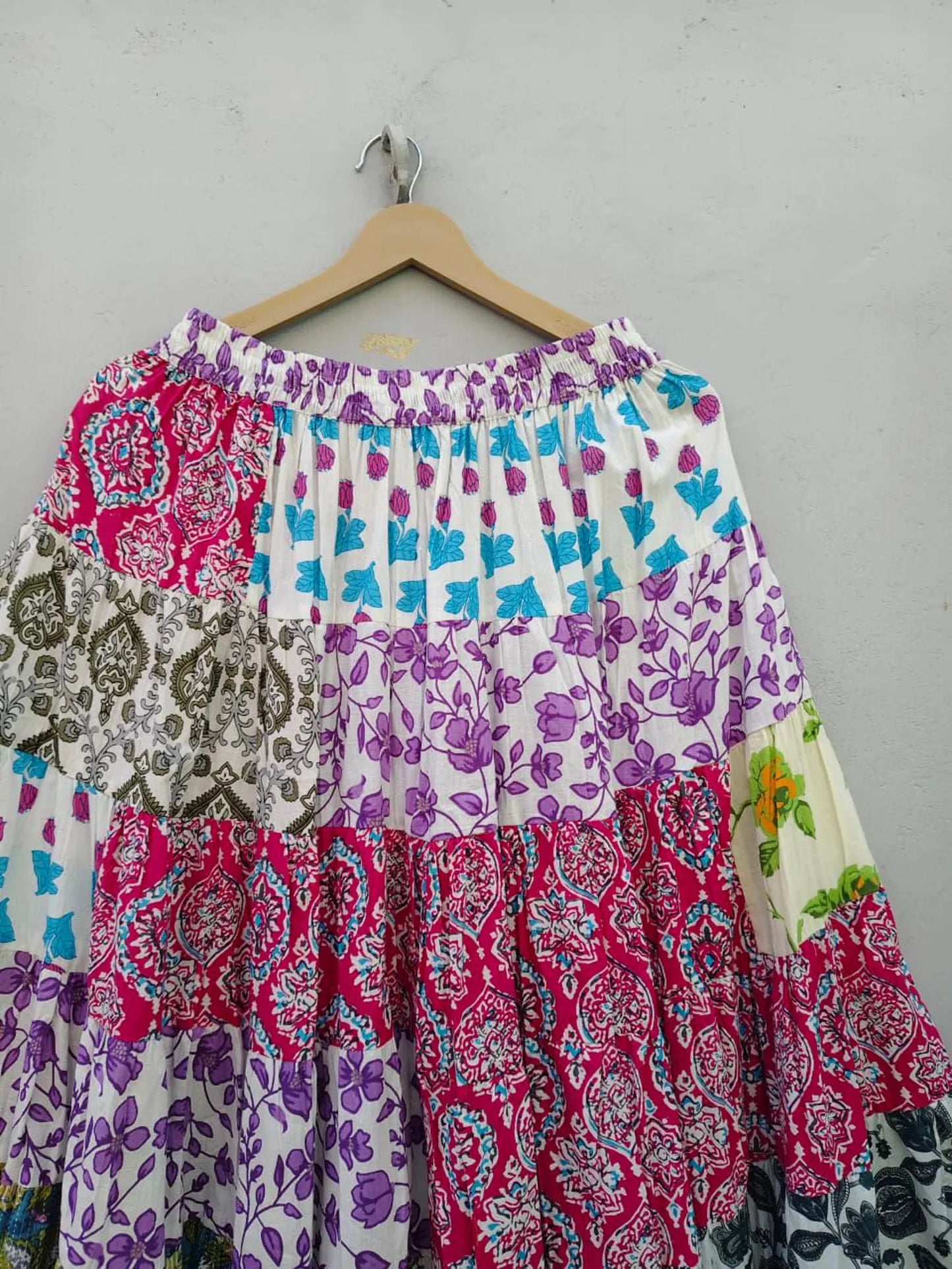 Patchwork Tiered Maxi Skirt | Colorful Boho Floral Skirt | Bohemian Flowy Long Skirt for Women